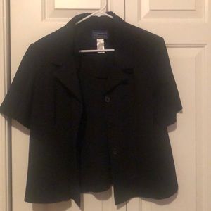 Black short sleeve jacket midway to waist